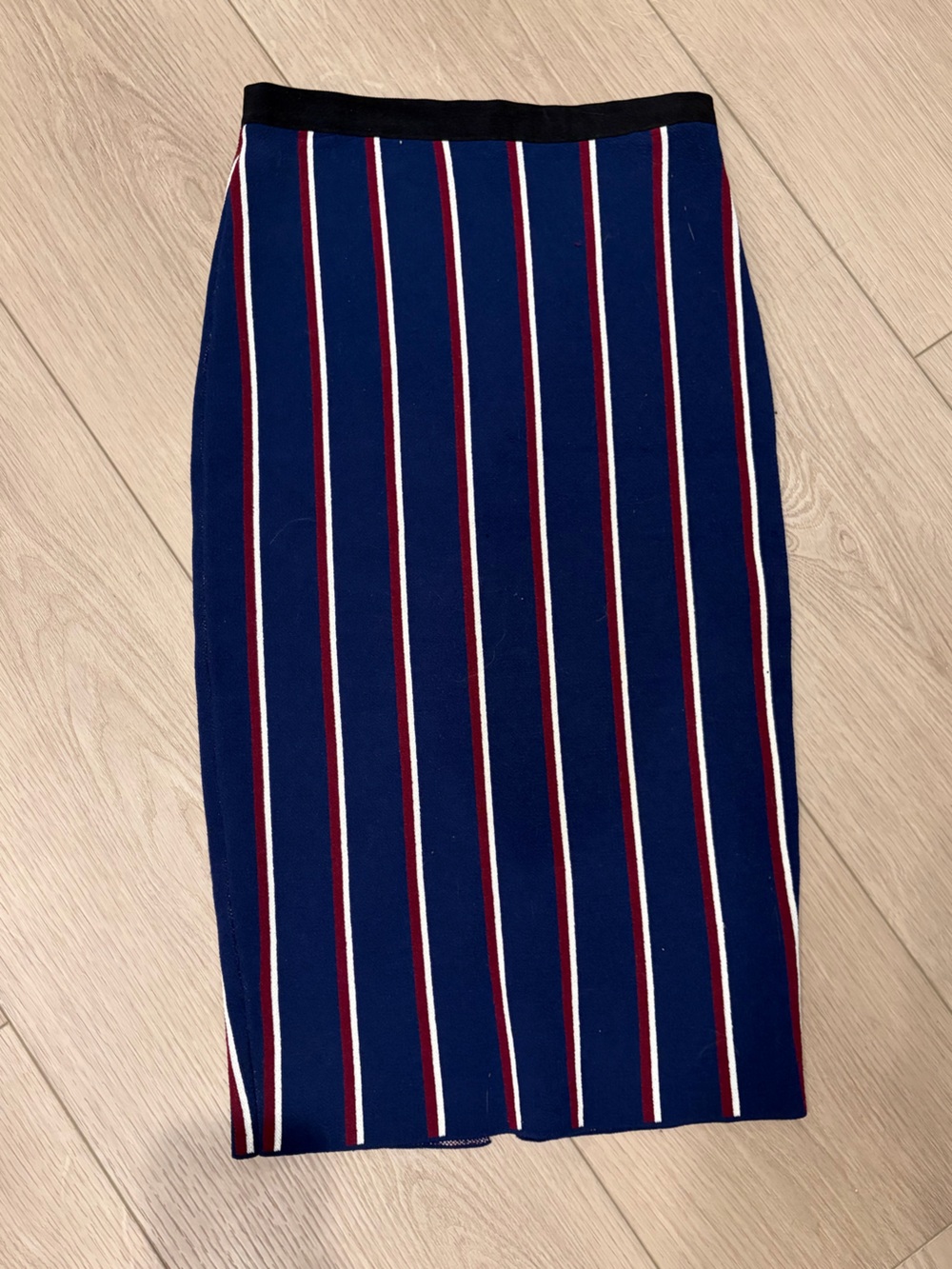RACHEL Rachel Roy Navy Pencil Skirt with Maroon and White Stripes
